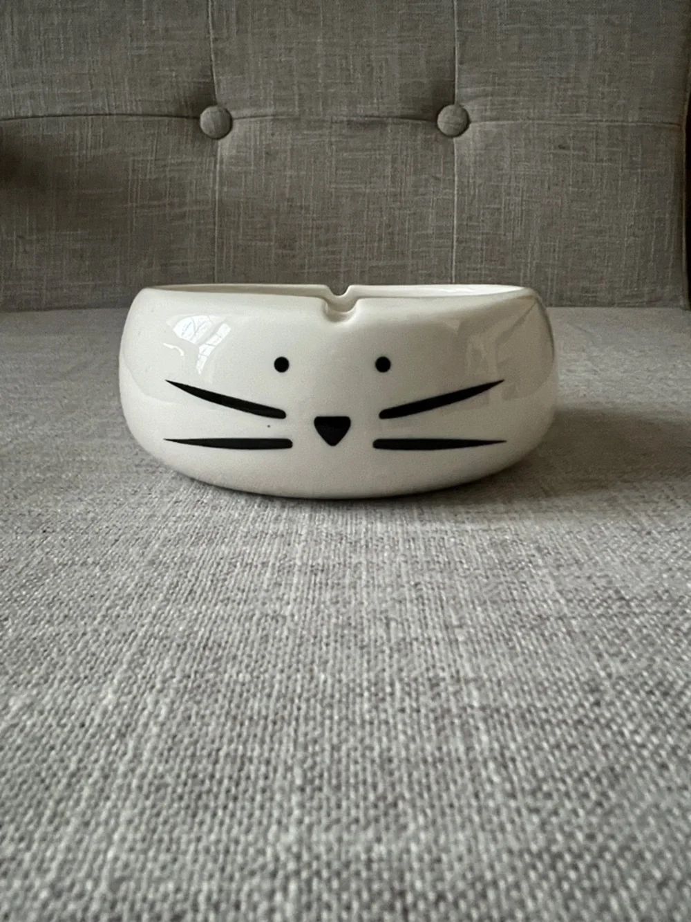 White Ceramic Cat Face Trinket dish  - Cute Whisker Design